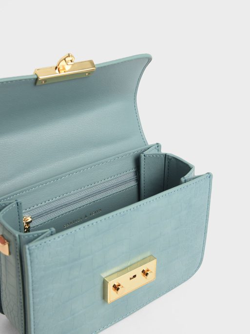 C&K Croc-Effect Chain Strap Crossbody Bag - Blue - Image 5