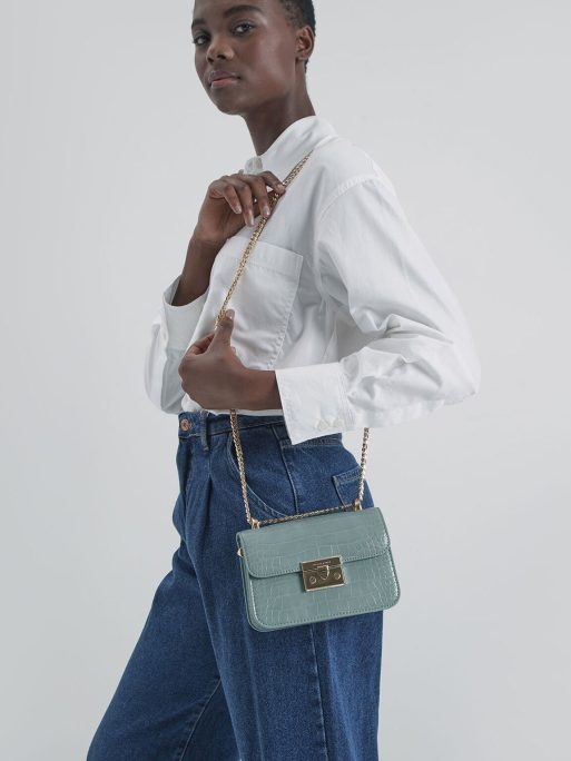 C&K Croc-Effect Chain Strap Crossbody Bag - Blue - Image 6