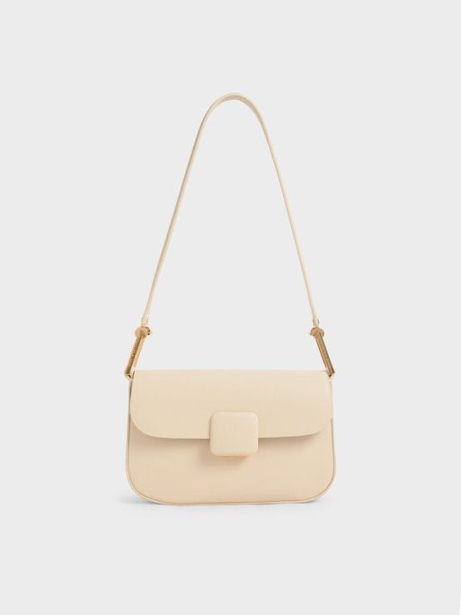 C&K Koa Square Push-Lock Shoulder Bag - Beige