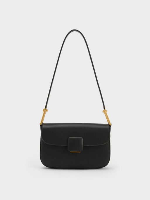 C&K Koa Square Push-Lock Shoulder Bag - Black