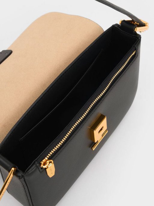 C&K Koa Square Push-Lock Shoulder Bag - Black - Image 6
