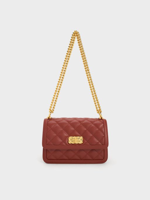 C&K Micaela Quilted Chain Bag - Brick