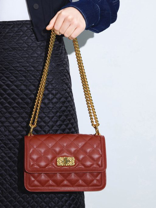 C&K Micaela Quilted Chain Bag - Brick - Image 2