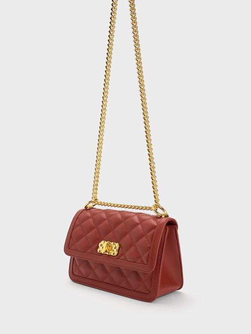 C&K Micaela Quilted Chain Bag - Brick - Image 3
