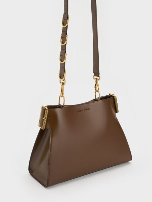C&K Lexie Side-Buckle Trapeze Shoulder Bag - Dark Brown - Image 2