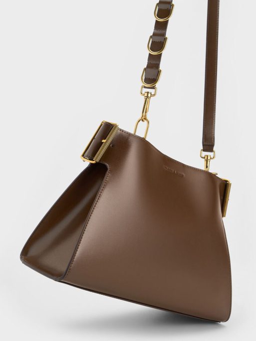 C&K Lexie Side-Buckle Trapeze Shoulder Bag - Dark Brown - Image 3