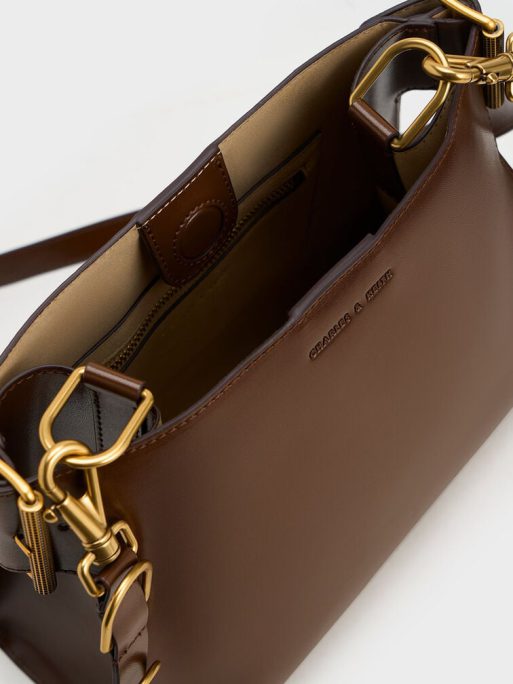 C&K Lexie Side-Buckle Trapeze Shoulder Bag - Dark Brown - Image 4