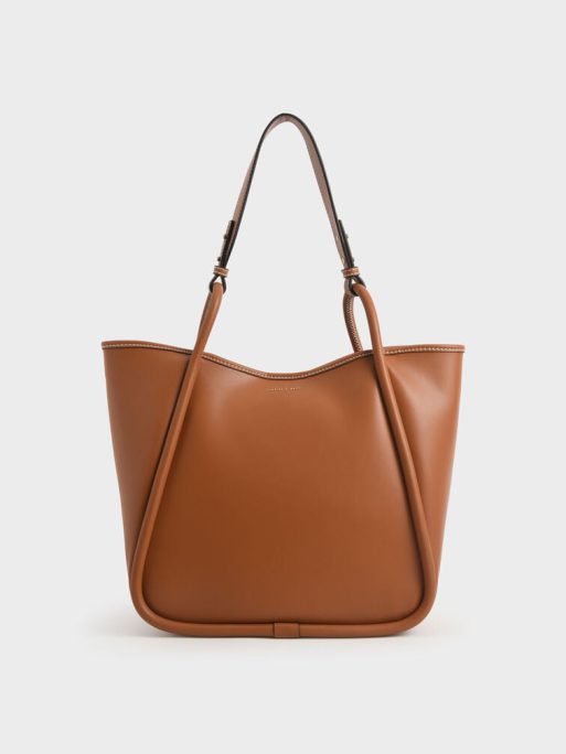 C&K Tubular Slouchy Tote Bag - Cognac