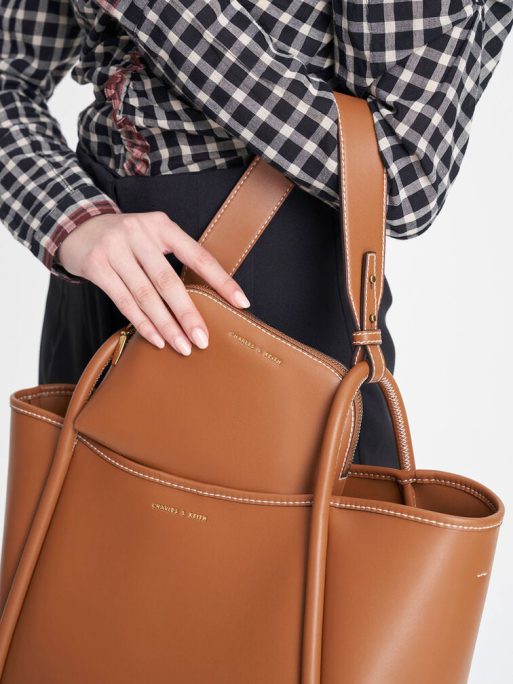 C&K Tubular Slouchy Tote Bag - Cognac - Image 2