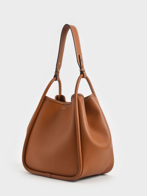 C&K Tubular Slouchy Tote Bag - Cognac - Image 3