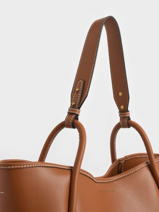 C&K Tubular Slouchy Tote Bag - Cognac - Image 5