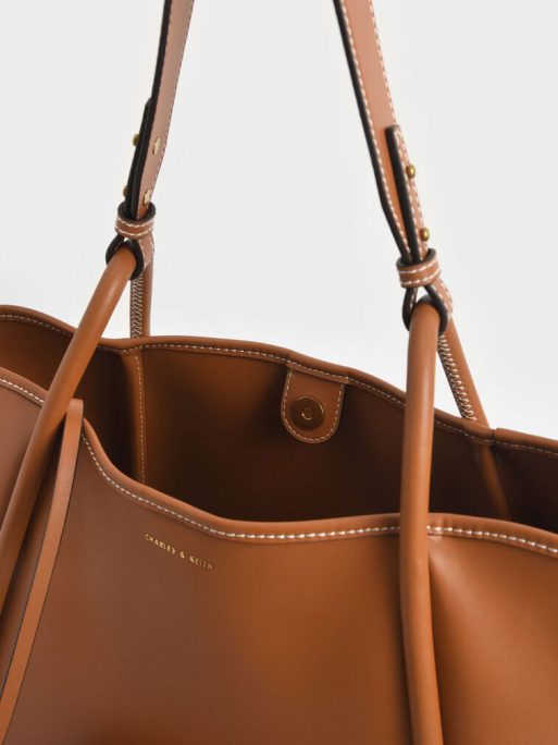 C&K Tubular Slouchy Tote Bag - Cognac - Image 8
