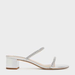 C&K Ambrosia Metallic Gem-Embellished Mules - Silver