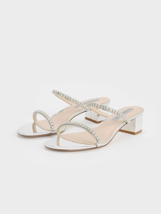 C&K Ambrosia Metallic Gem-Embellished Mules - Silver - Image 2