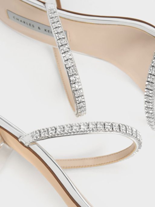 C&K Ambrosia Metallic Gem-Embellished Mules - Silver - Image 4