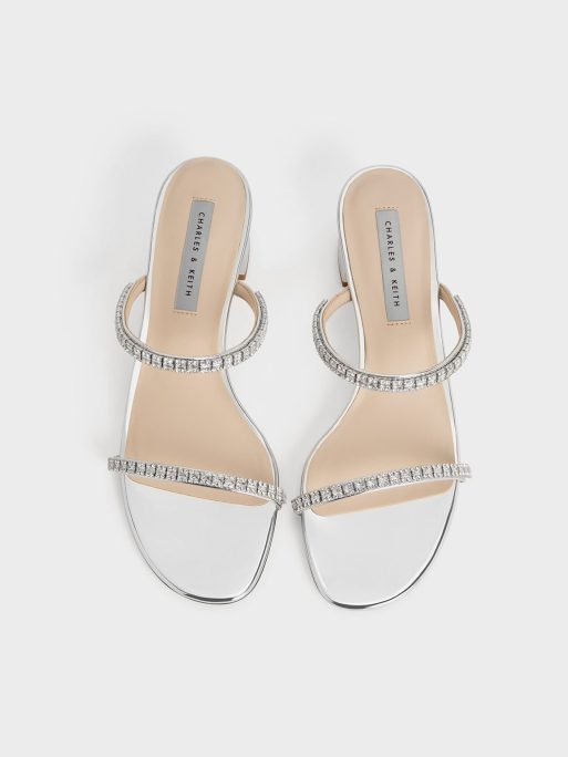 C&K Ambrosia Metallic Gem-Embellished Mules - Silver - Image 5