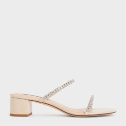 C&K Ambrosia Gem-Embellished Mules - Cream