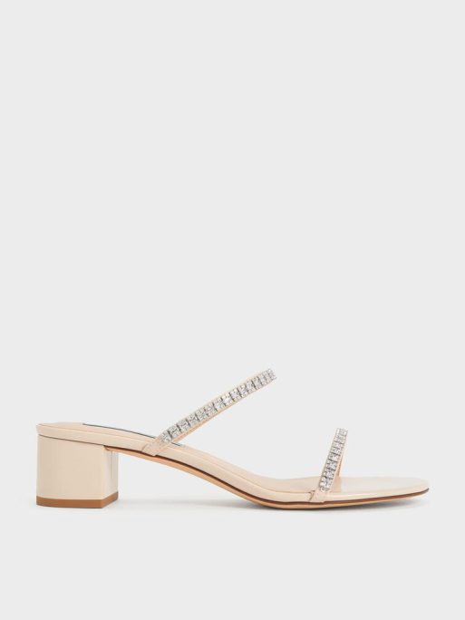 C&K Ambrosia Gem-Embellished Mules - Cream