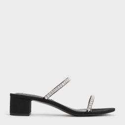 C&K Ambrosia Textured Gem-Embellished Mules - Black Textured