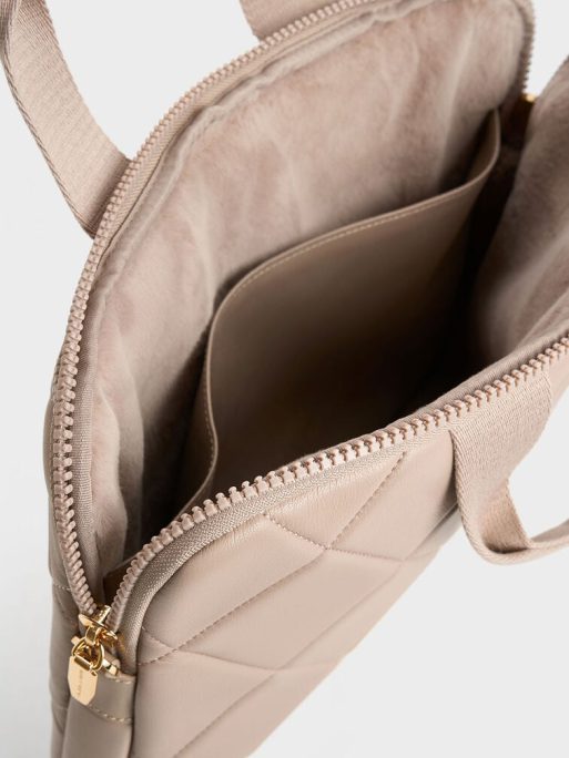 C&K Aubrielle Quilted Laptop Bag - Taupe - Image 5