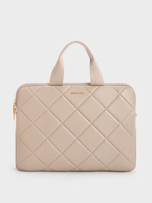 C&K Aubrielle Quilted Laptop Bag - Taupe
