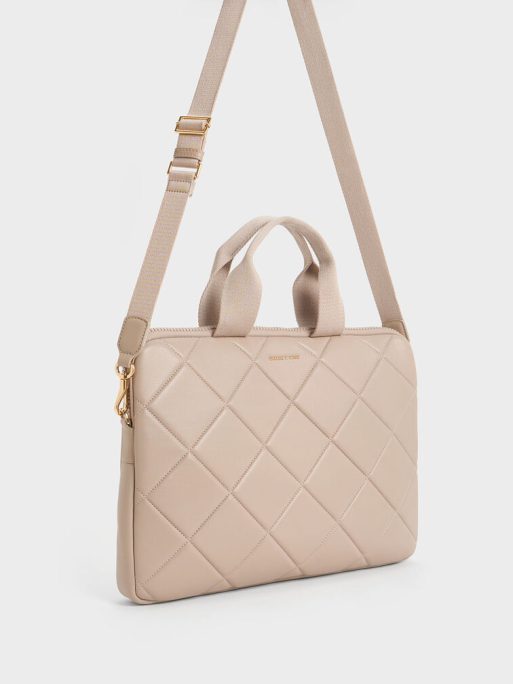 C&K Aubrielle Quilted Laptop Bag - Taupe - Image 2