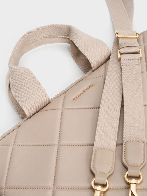 C&K Aubrielle Quilted Laptop Bag - Taupe - Image 3