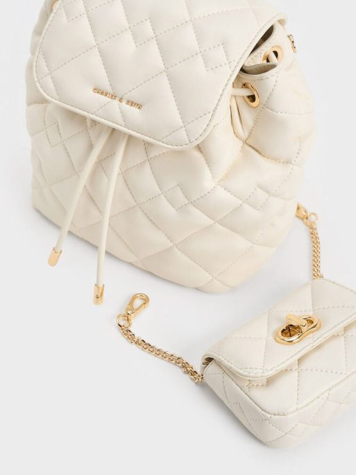C&K Aubrielle Quilted Backpack - Cream - Image 4