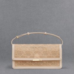 C&K Mesh & Leather Monogram Shoulder Bag - Beige