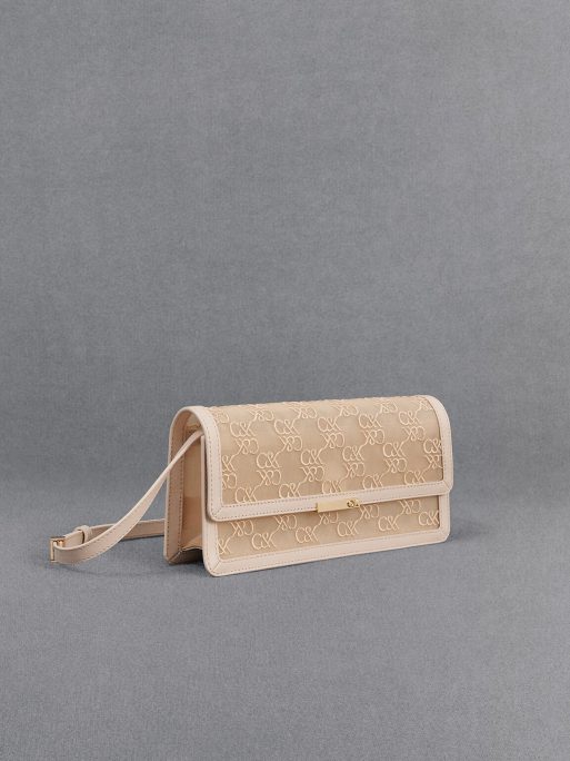 C&K Mesh & Leather Monogram Shoulder Bag - Beige - Image 5