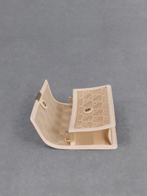 C&K Mesh & Leather Monogram Shoulder Bag - Beige - Image 6
