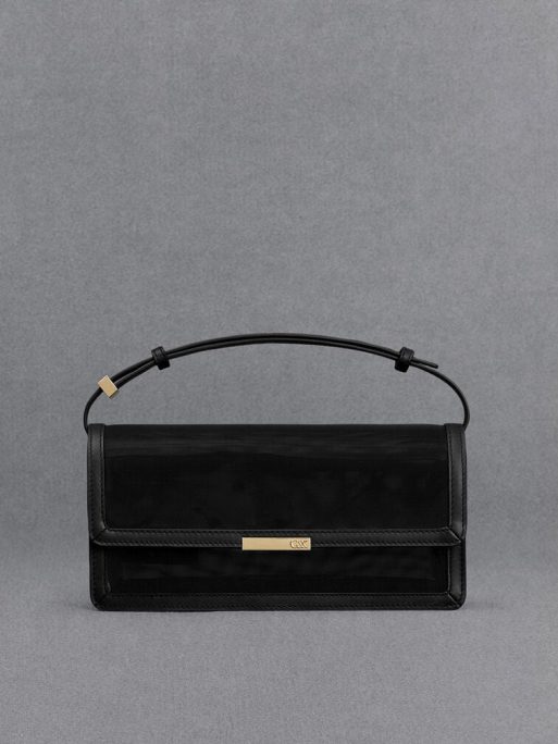 C&K Mesh & Leather Shoulder Bag - Black