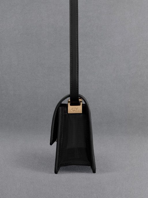 C&K Mesh & Leather Shoulder Bag - Black - Image 6