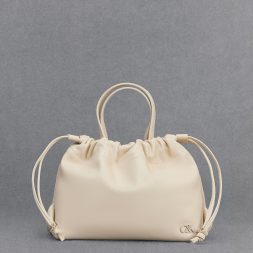 C&K Leather Ruched Drawstring Bag - Chalk
