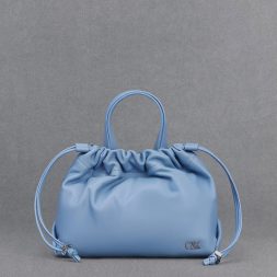 C&K Leather Ruched Drawstring Bag - Light Blue