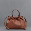 C&K Leather Ruched Drawstring Bag - Cognac