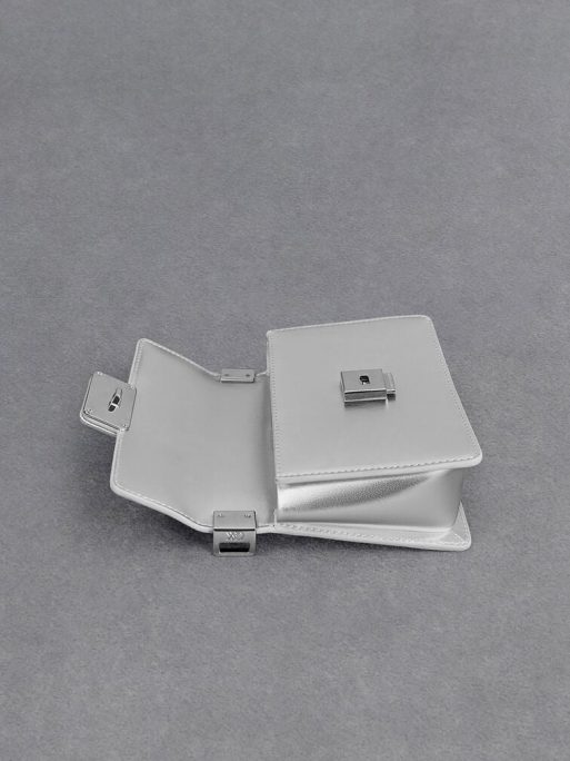 C&K Leather Metallic Boxy Bag - Silver - Image 6