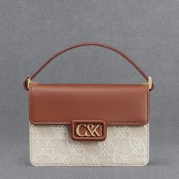 C&K Leather & Canvas Two-Tone Boxy Bag - Cognac