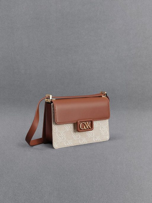 C&K Leather & Canvas Two-Tone Boxy Bag - Cognac - Image 5