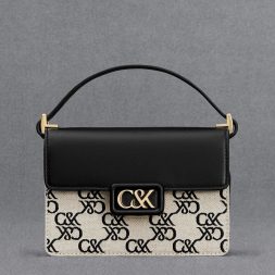 C&K Leather & Canvas Monogram Boxy Bag - Black