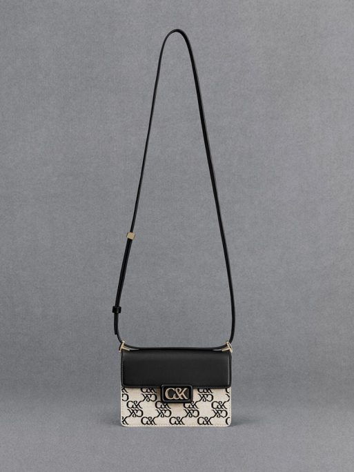 C&K Leather & Canvas Monogram Boxy Bag - Black - Image 4