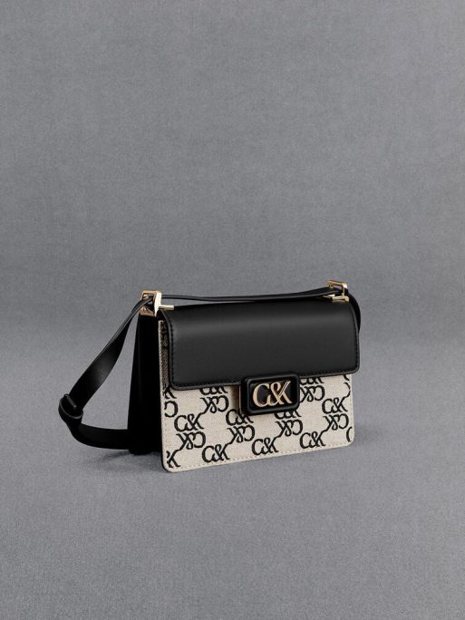 C&K Leather & Canvas Monogram Boxy Bag - Black - Image 5
