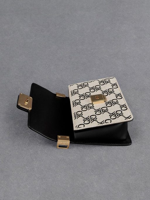 C&K Leather & Canvas Monogram Boxy Bag - Black - Image 6