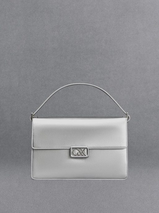 C&K Metallic Leather Shoulder Bag - Silver