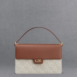 C&K Leather & Canvas Two-Tone Shoulder Bag - Cognac
