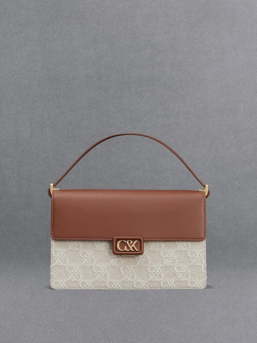 C&K Leather & Canvas Two-Tone Shoulder Bag - Cognac