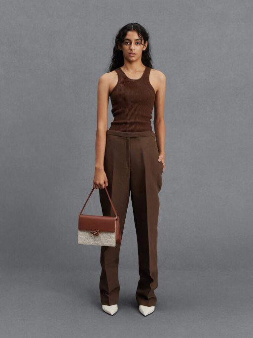 C&K Leather & Canvas Two-Tone Shoulder Bag - Cognac - Image 2