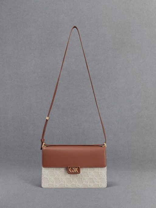 C&K Leather & Canvas Two-Tone Shoulder Bag - Cognac - Image 4
