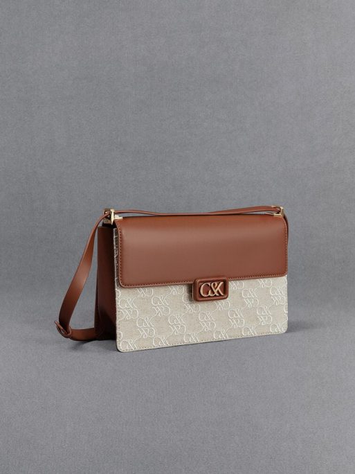 C&K Leather & Canvas Two-Tone Shoulder Bag - Cognac - Image 5