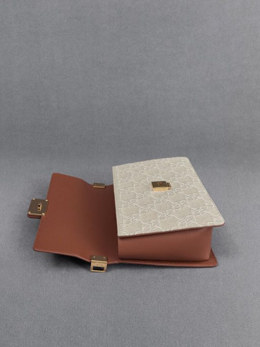 C&K Leather & Canvas Two-Tone Shoulder Bag - Cognac - Image 6